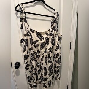 Torrid size 3 Black Leaf Print Tie-Strap Sundress - Cream Background
